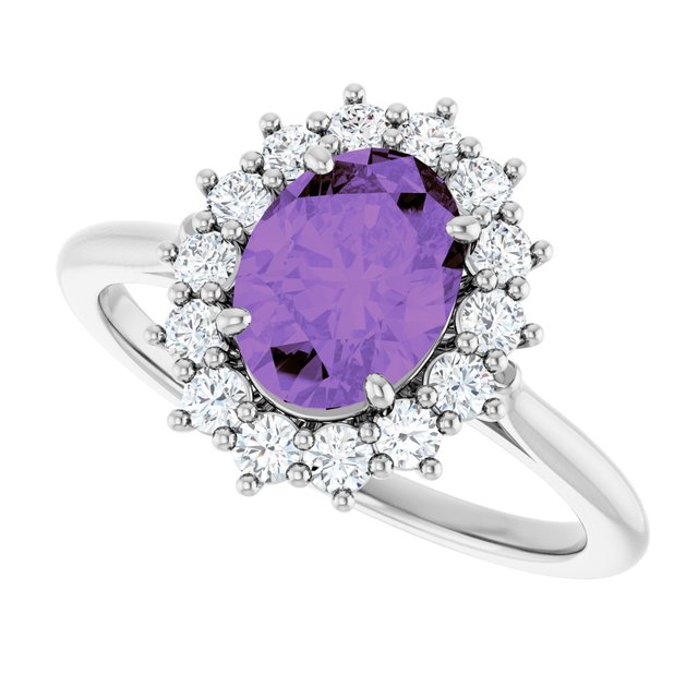 Oval Amethyst Halo Ring with Diamond Accents in Gold