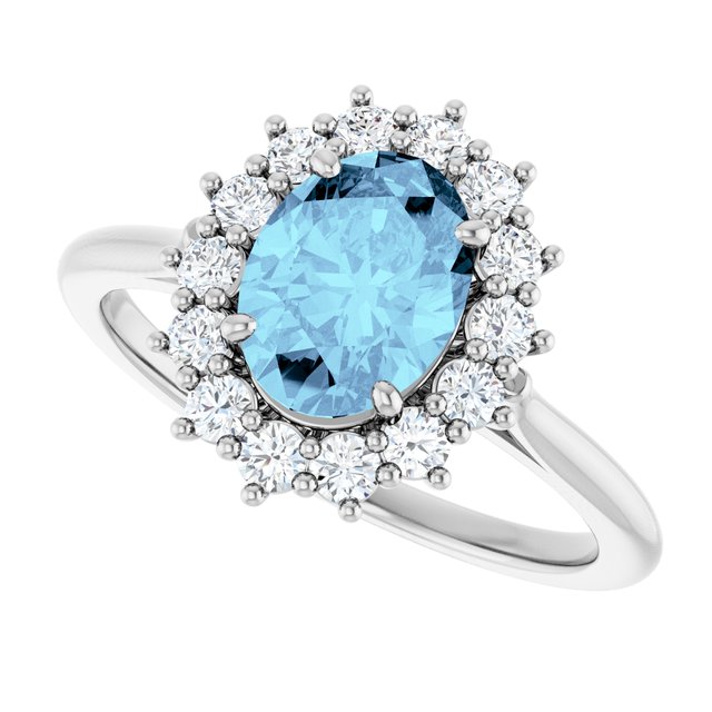 Oval Aquamarine Halo Ring with Diamond Accents in Gold