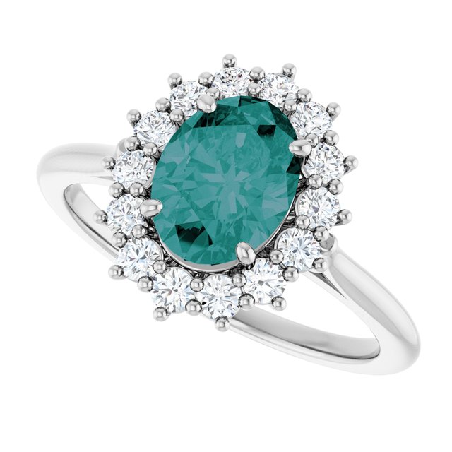 Oval Lab-Grown Alexandrite Halo Ring with Diamond Accents in Gold