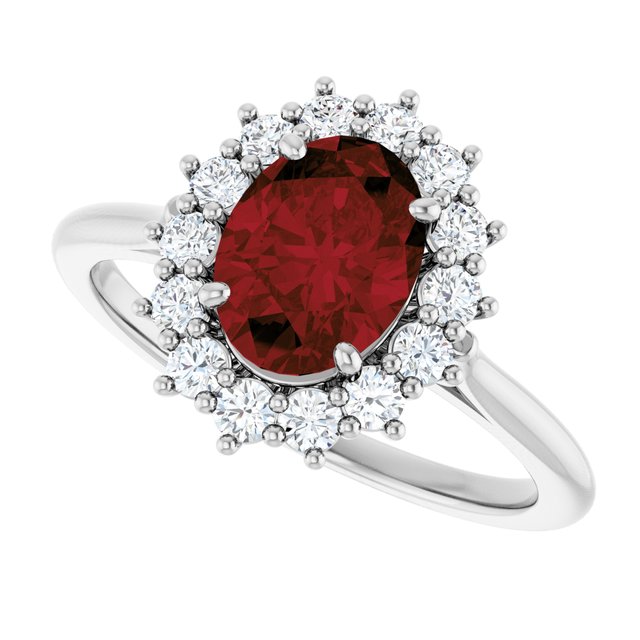 Oval Mozambique Garnet Halo Ring with Diamond Accents in Gold