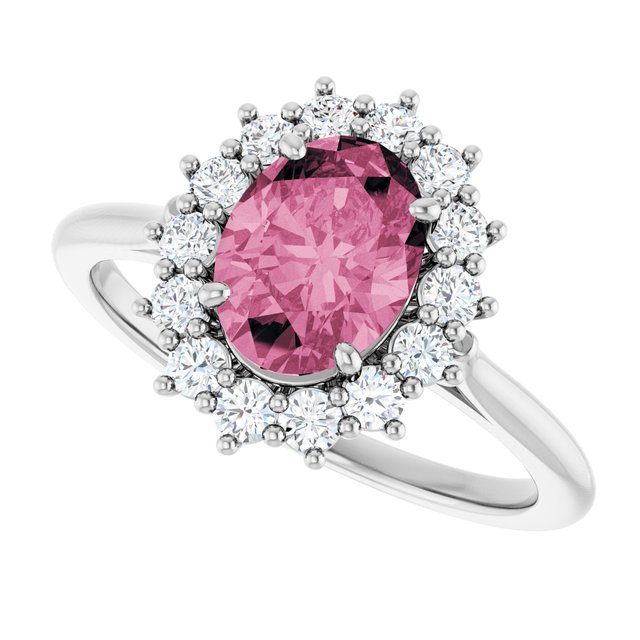 Oval Pink Tourmaline Halo Ring with Diamond Accents in Gold