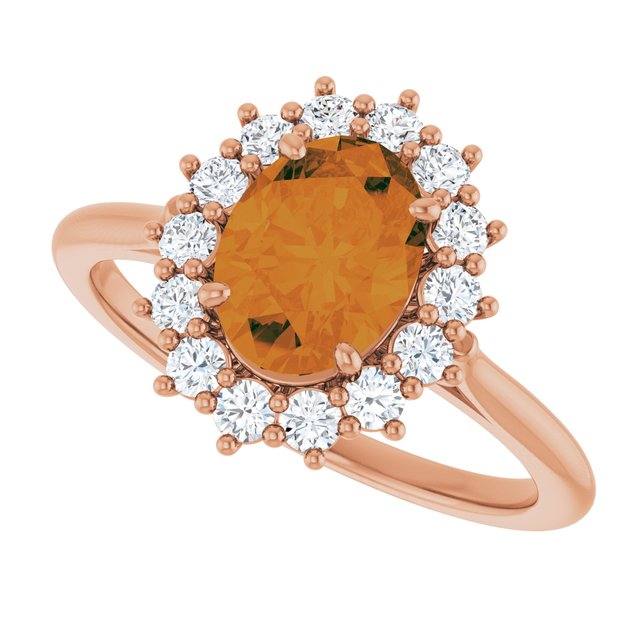 Oval Citrine Halo Ring with Diamond Accents in Gold and Platinum