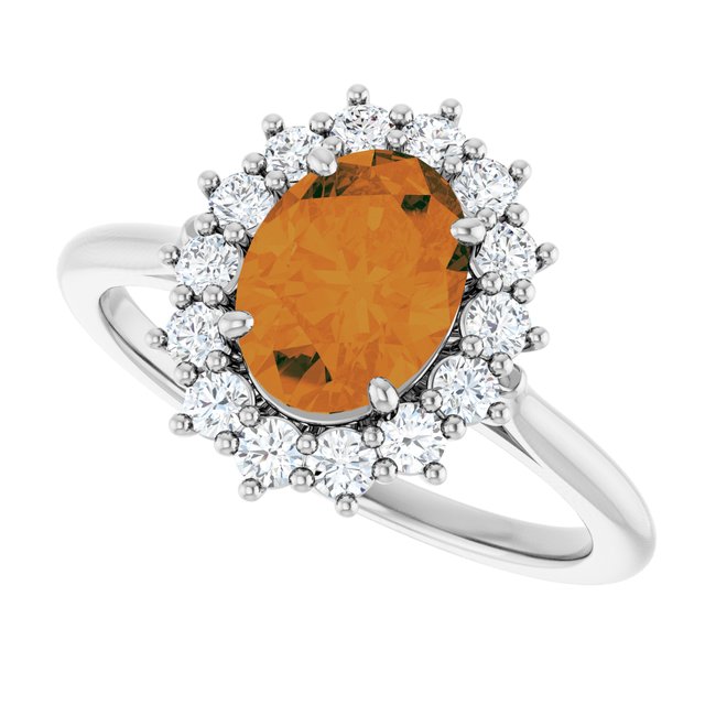 Oval Citrine Halo Ring with Diamond Accents in Gold