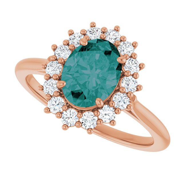 Oval Lab-Grown Alexandrite & Diamond Halo Ring in Gold and Platinum
