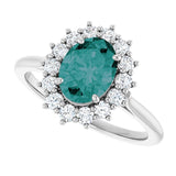 Oval Lab-Grown Alexandrite Halo Ring with Diamond Accents in Gold