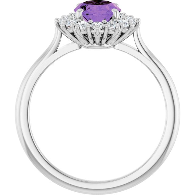 Oval Amethyst Halo Ring with Diamond Accents in Gold