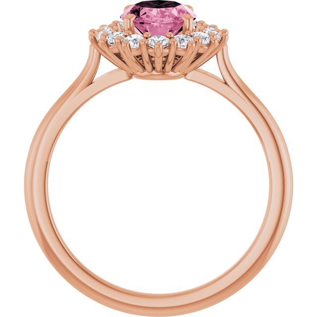 Oval Pink Tourmaline & Diamond Halo Ring in Gold and Platinum
