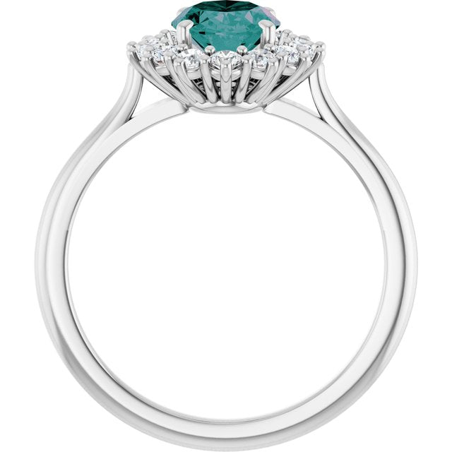 Oval Lab-Grown Alexandrite Halo Ring with Diamond Accents in Gold