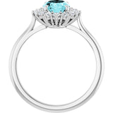 Oval Blue Zircon Halo Ring with Diamond Accents in Gold