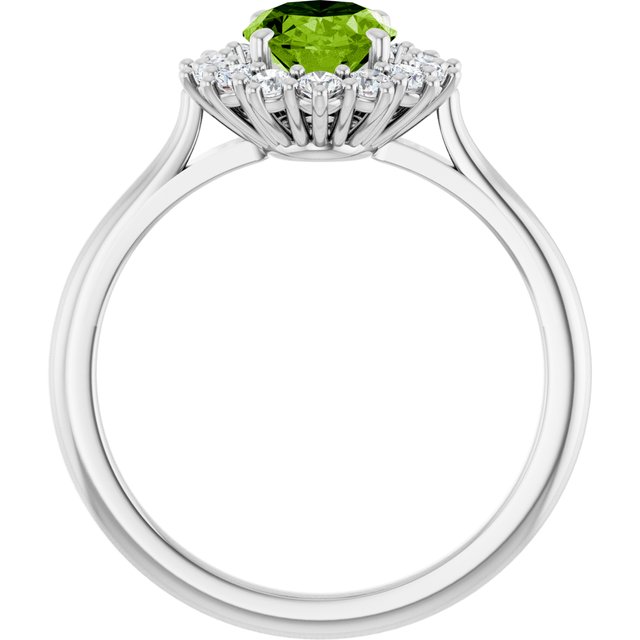 Oval Peridot Halo Ring with Diamond Accents in Gold