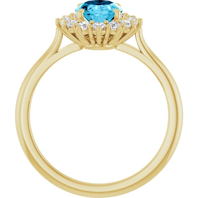 Oval Aquamarine Halo Ring with Diamond Accents in Yellow Gold