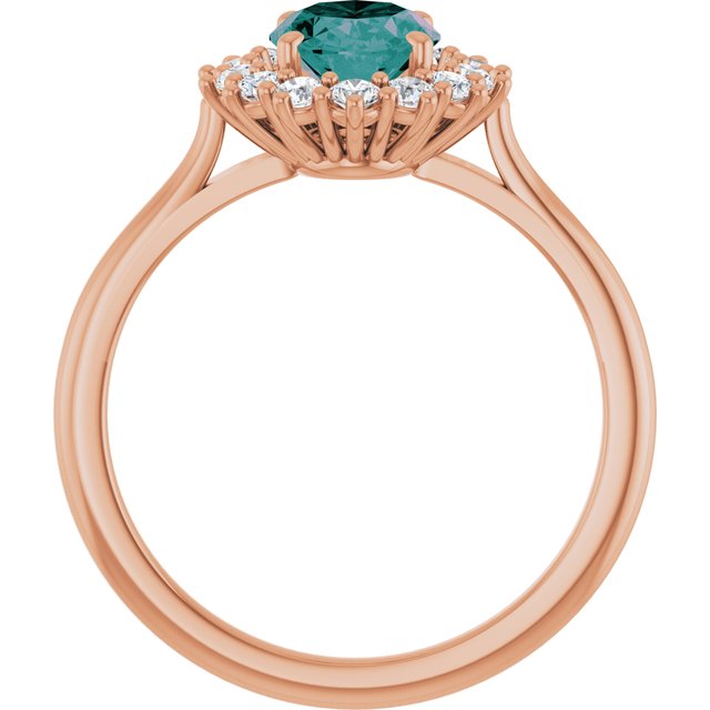Oval Lab-Grown Alexandrite & Diamond Halo Ring in Gold and Platinum