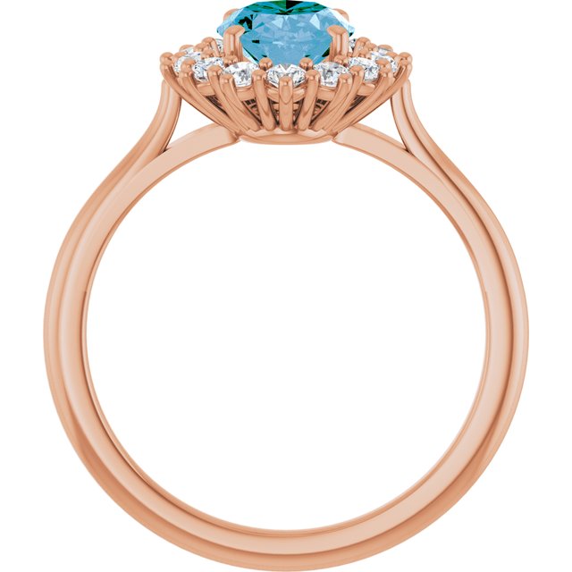 Oval Swiss Blue Topaz & Diamond Halo Ring in Gold and Platinum