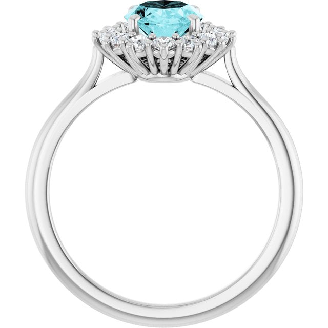 Oval Blue Zircon Halo Ring with Diamond Accents in Gold