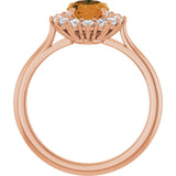 Oval Citrine Halo Ring with Diamond Accents in Gold and Platinum