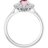 Oval Pink Mandganite Halo Ring with Diamond Accents in Platinum