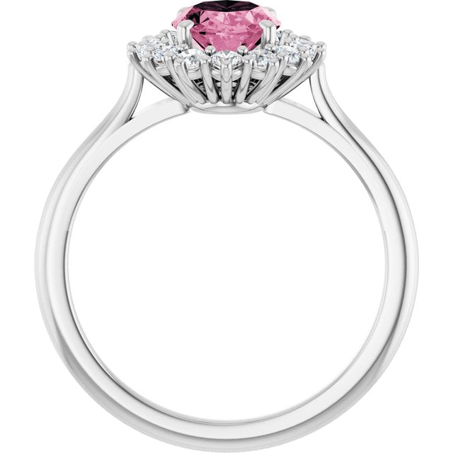 Oval Pink Tourmaline Halo Ring with Diamond Accents in Gold