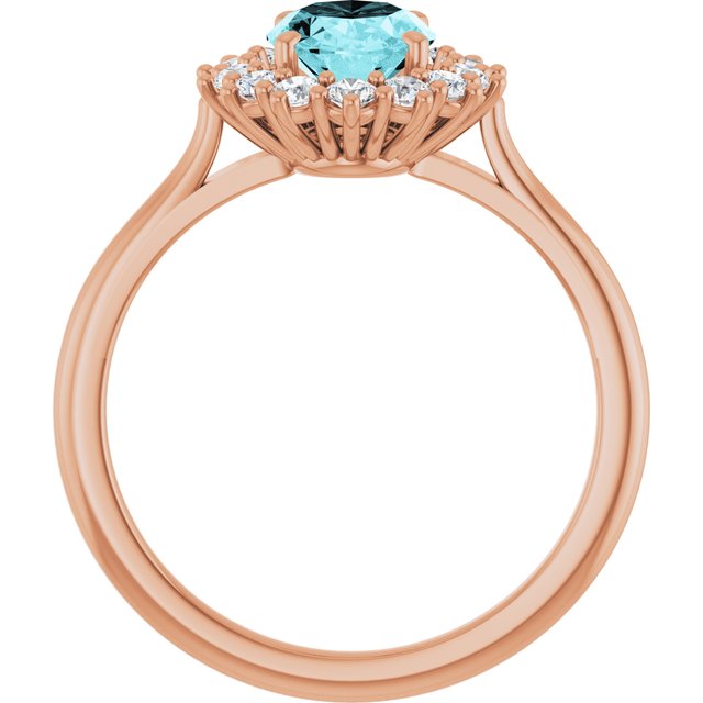 Oval Blue Zircon & Diamond Halo Ring in Gold and Platinum