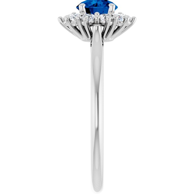 Round Lab-Grown Blue Sapphire & Diamond Halo Ring in Platinum
