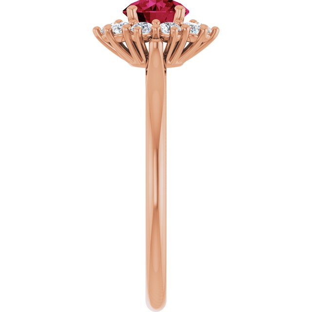 Round Lab-Grown Ruby Halo Ring with Diamond Accents in Rose Gold