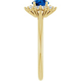 Round Lab-Grown Blue Sapphire & Diamond Halo Ring in Yellow Gold