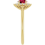 Round Lab-Grown Ruby Halo Ring with Diamond Accents in Yellow Gold