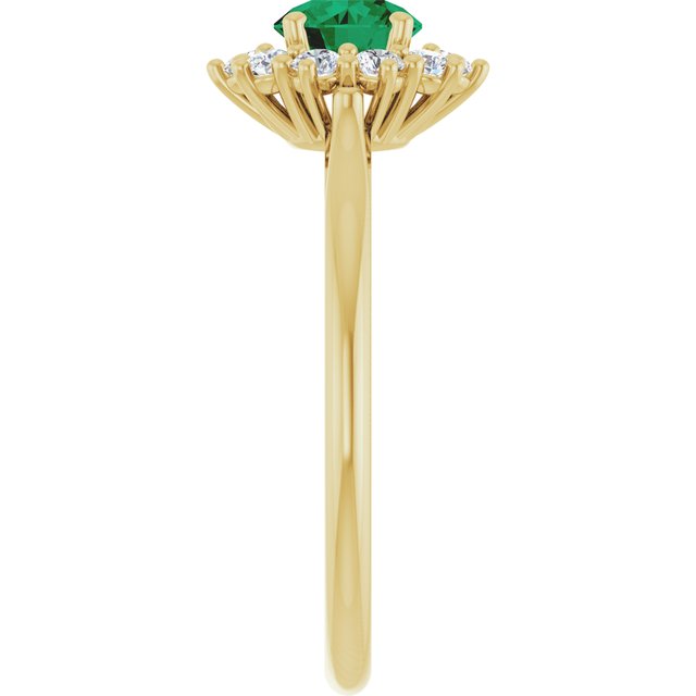 Round Lab-Grown Emerald & Diamond Halo Ring in Yellow Gold