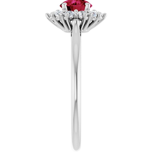 Round Lab-Grown Ruby Halo Ring with Diamond Accents in Platinum