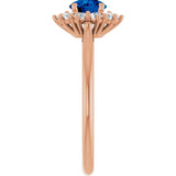 Round Lab-Grown Blue Sapphire & Diamond Halo Ring in Rose Gold