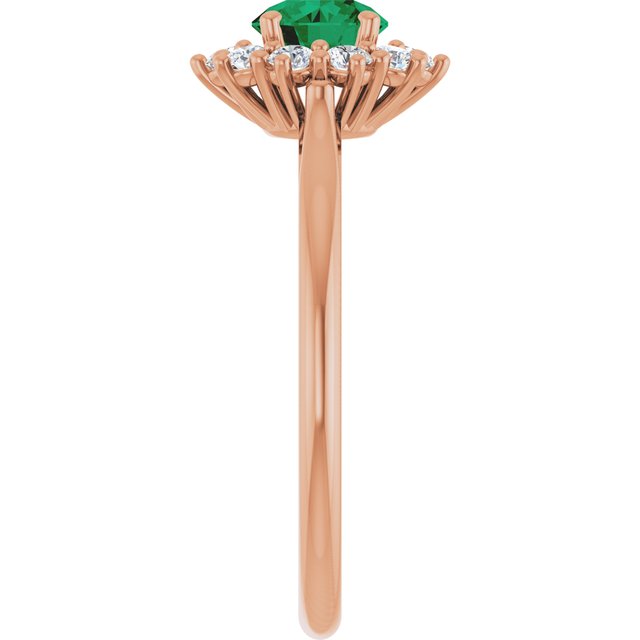 Round Lab-Grown Emerald & Diamond Halo Ring in Rose Gold