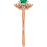 Round Lab-Grown Emerald & Diamond Halo Ring in Rose Gold