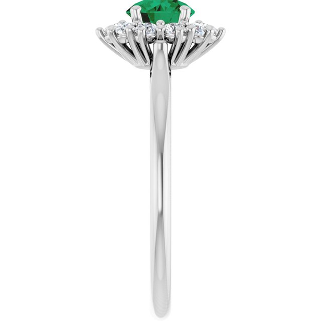 Round Lab-Grown Emerald Halo Ring with Diamond Accents in Platinum