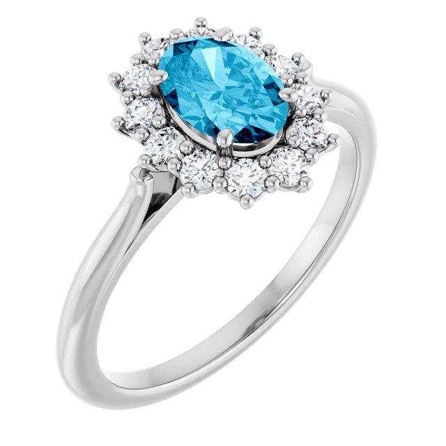 Oval Aquamarine Halo Ring with Diamond Accents in Platinum