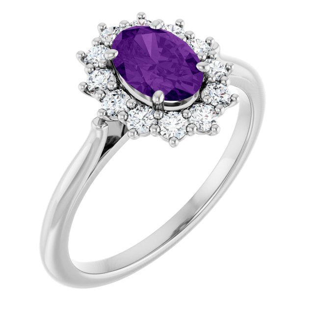 Oval Amethyst Halo Ring with Diamond Accents in Gold and Platinum