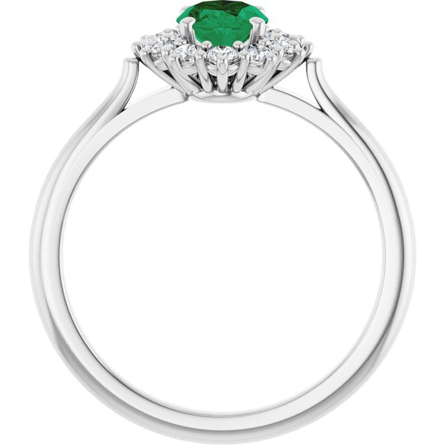 Oval Lab-Grown Emerald & Diamond Halo Ring in Gold and Platinum