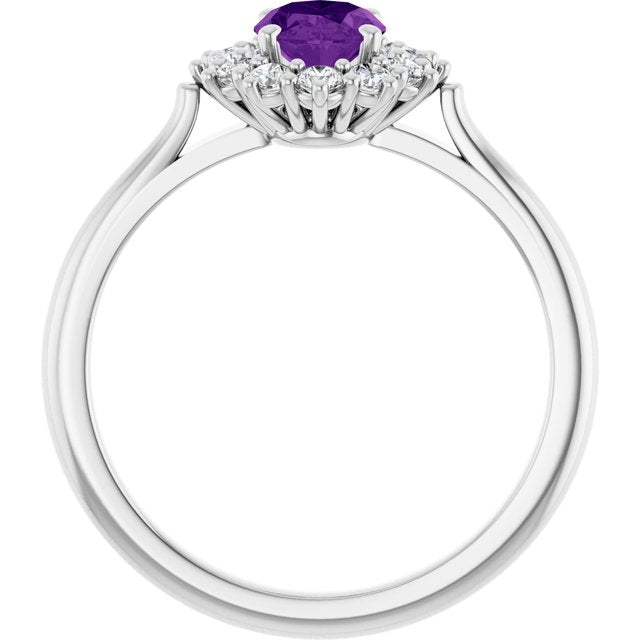 Oval Amethyst Halo Ring with Diamond Accents in Gold and Platinum