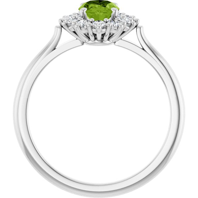 Oval Peridot Halo Ring with Diamond Accents in Gold and Platinum