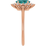 Oval Lab-Grown Alexandrite & Diamond Halo Ring in Gold and Platinum