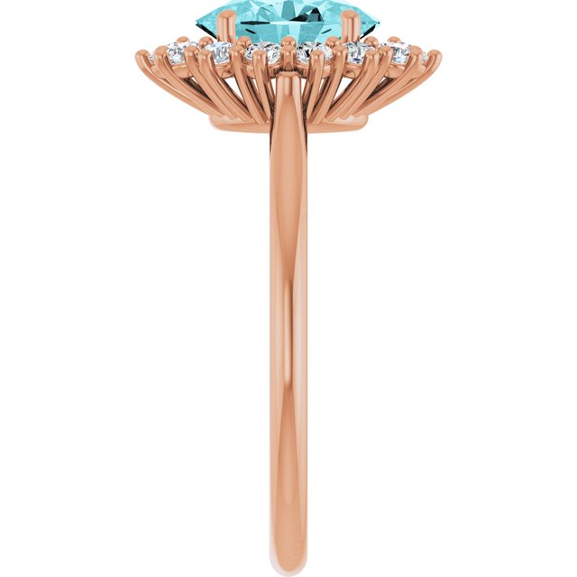 Oval Blue Zircon & Diamond Halo Ring in Gold and Platinum
