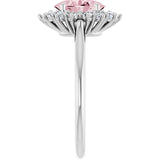 Oval Pink Mandganite Halo Ring with Diamond Accents in Platinum
