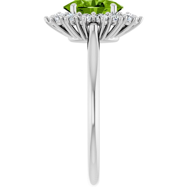 Oval Peridot Halo Ring with Diamond Accents in Gold