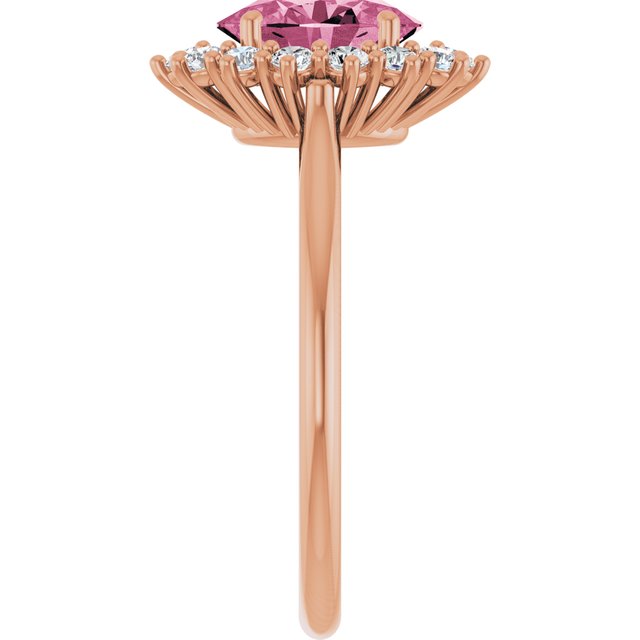 Oval Pink Tourmaline & Diamond Halo Ring in Gold and Platinum