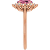 Oval Pink Tourmaline & Diamond Halo Ring in Gold and Platinum
