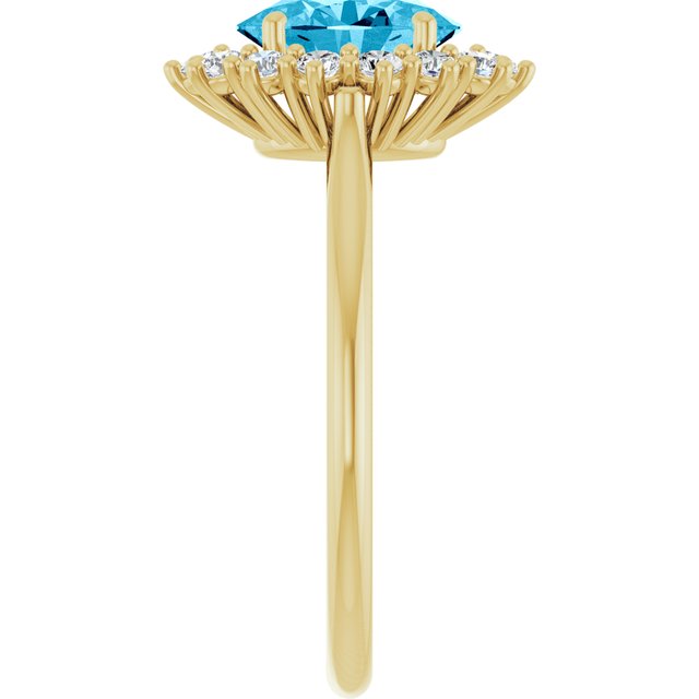 Oval Aquamarine Halo Ring with Diamond Accents in Yellow Gold