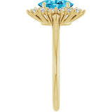 Oval Aquamarine Halo Ring with Diamond Accents in Yellow Gold