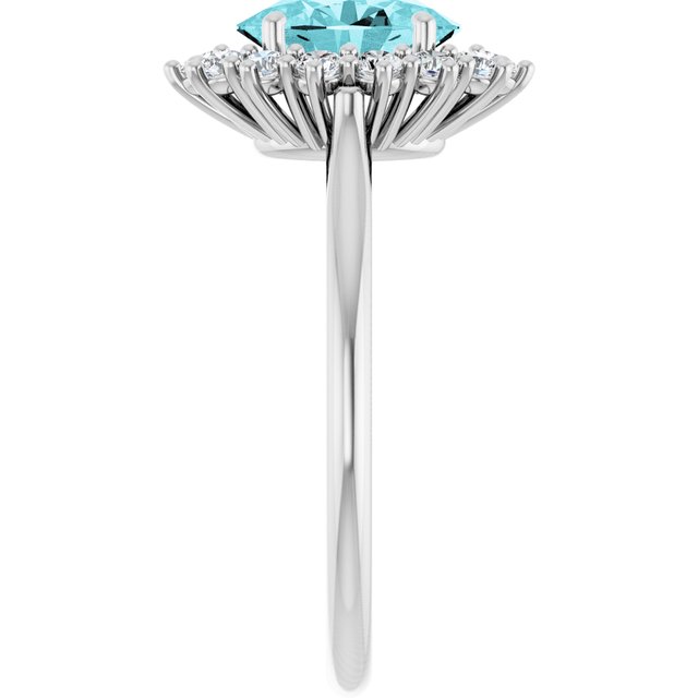 Oval Blue Zircon Halo Ring with Diamond Accents in Gold