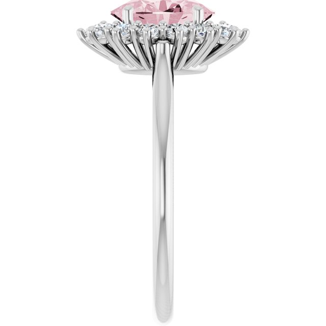 Oval Pink Mandganite Halo Ring with Diamond Accents in Platinum