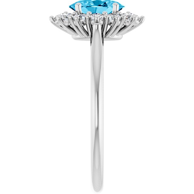 Oval Aquamarine Halo Ring with Diamond Accents in Platinum