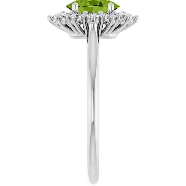 Oval Peridot Halo Ring with Diamond Accents in Gold and Platinum