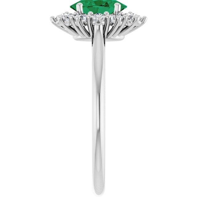 Oval Lab-Grown Emerald & Diamond Halo Ring in Gold and Platinum
